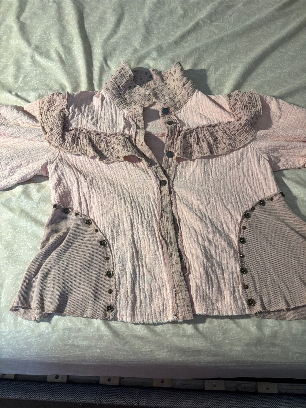 POL Pale Pink Ruffle-Trim Button Front Blouse